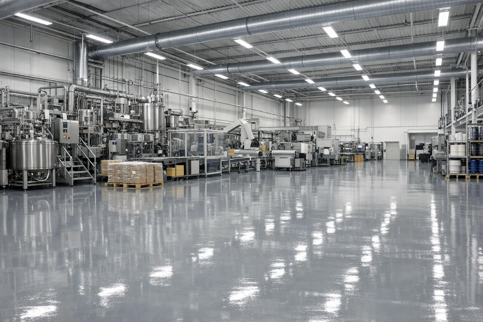 Hala produkcyjna z posadzką żywiczną odporną na chemikalia